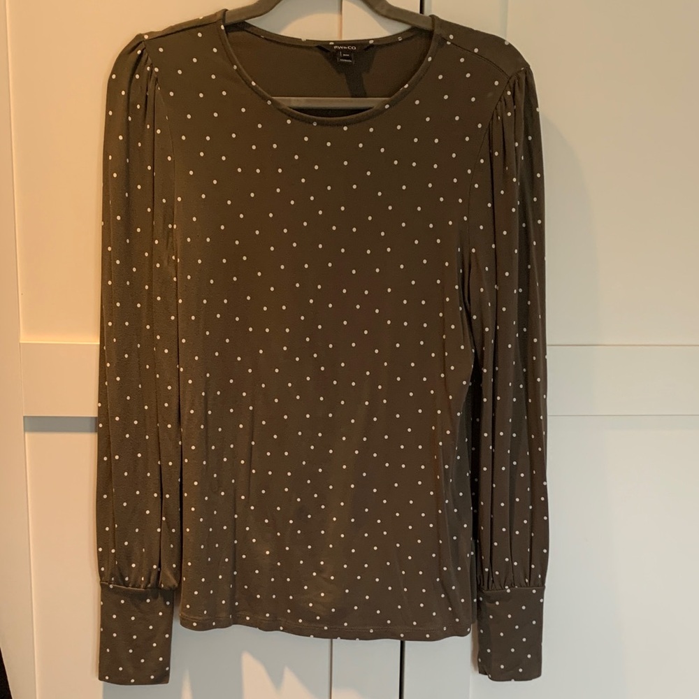 RW&CO. Olive Long Sleeve Polka Dot Top